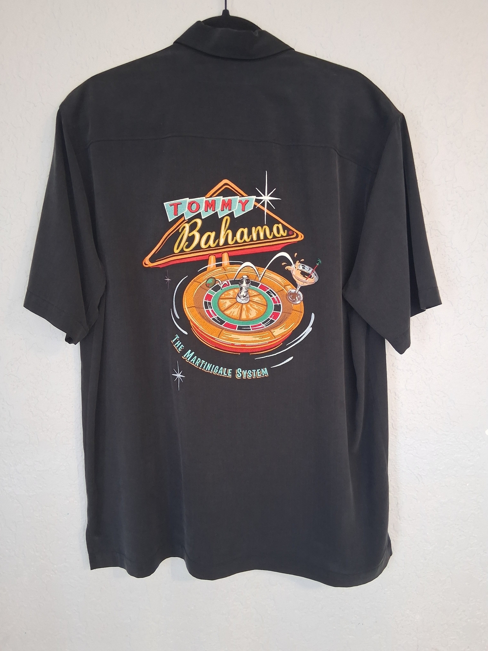 Tommy Bahama Mens M Silk Camp Shirt Black Martingale System Roulette Casino